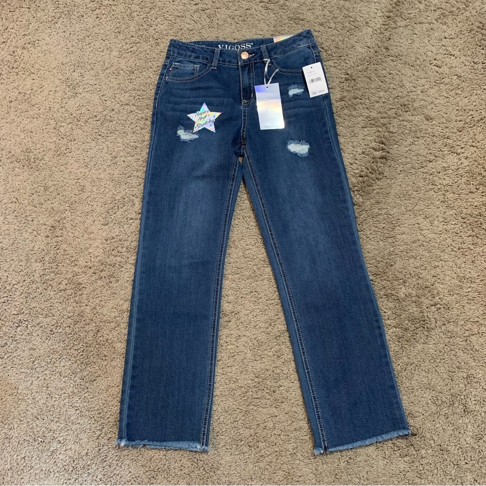 NWT Vigoss Distressed Raw Hem “The Stevie Straight” Jeans 14